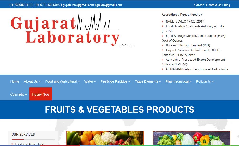 Fruits Testing, Vegetables Testing | Gujarat Laboratory
