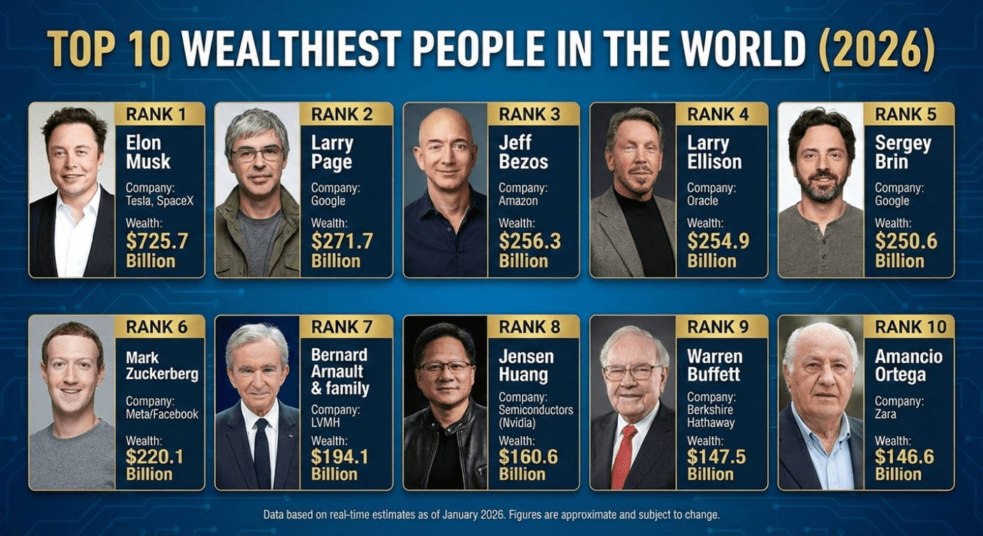 Top ten Richest people in the world as of 2026