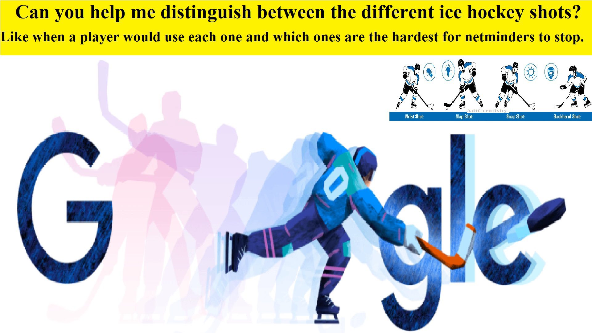 Can you help me distinguish between the different ice hockey shots? Like when a player would use each one and which ones are the hardest for netminders to stop