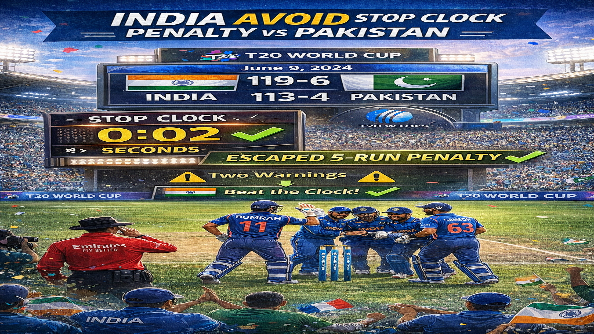 How India Avoided Stop Clock Penalty vs Pakistan in T20 World Cup 2024