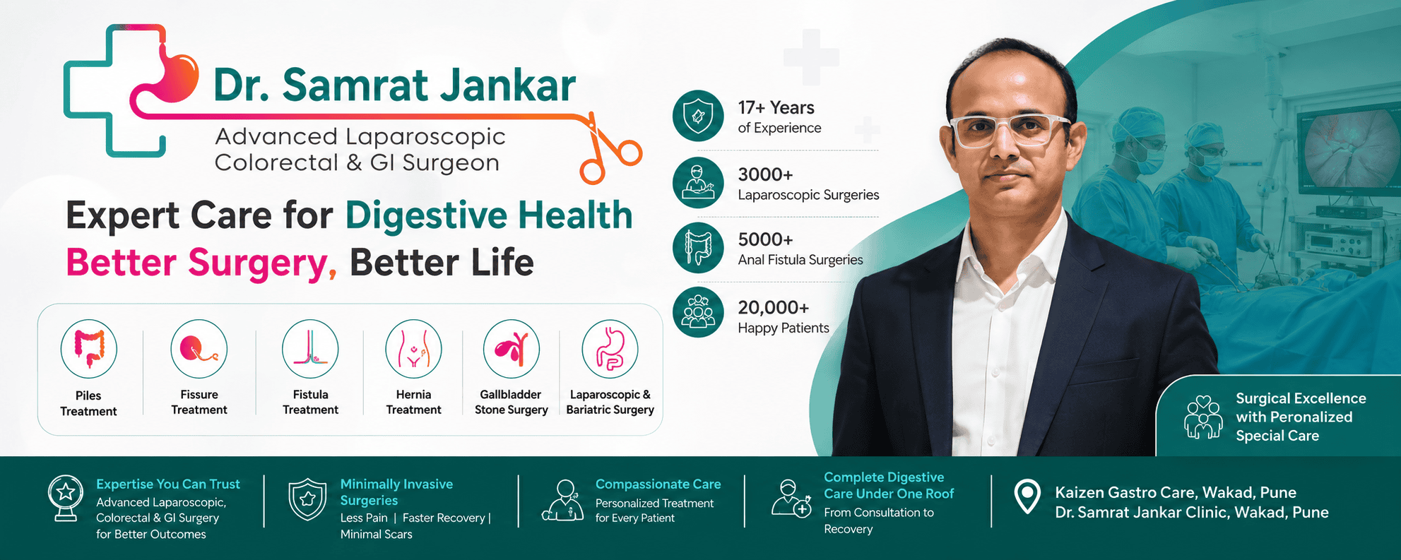 Dr. Samrat Jankar- Laparoscopic & Colorectal Surgeon | Piles, Fissure, Fistula, Gallbladder stone & Hernia Treatment in Pune